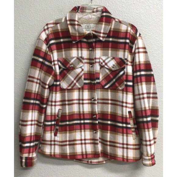 SAGE Collective Shacket Womens Small Multi Red Plaid Sherpa Lined Button Front - Picture 1 of 9